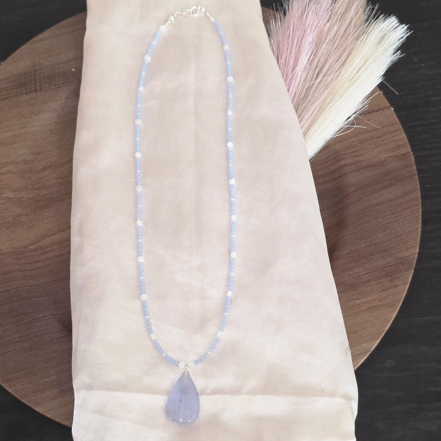 Blue Lace Agate Teardrop Necklace