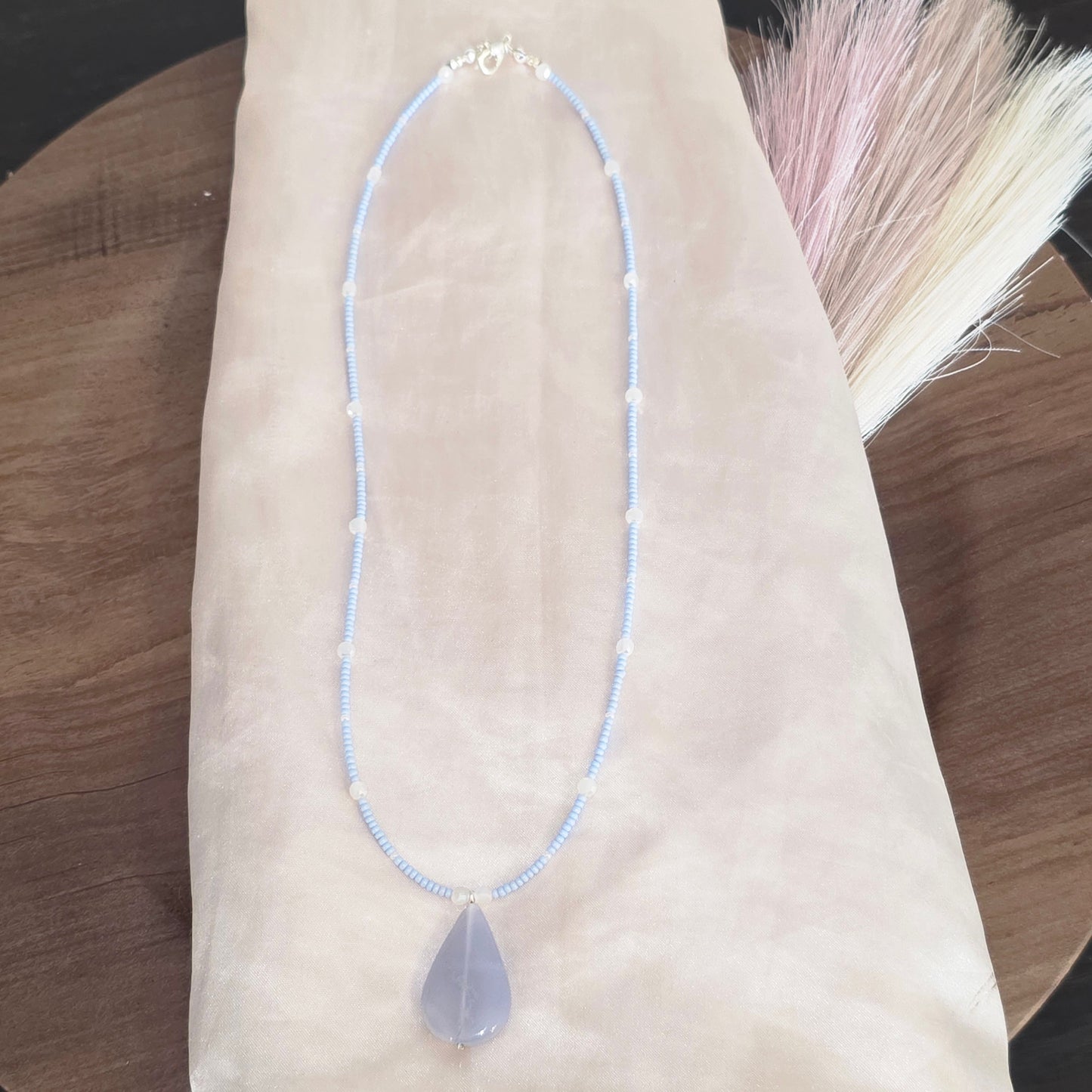 Blue Lace Agate Teardrop Necklace