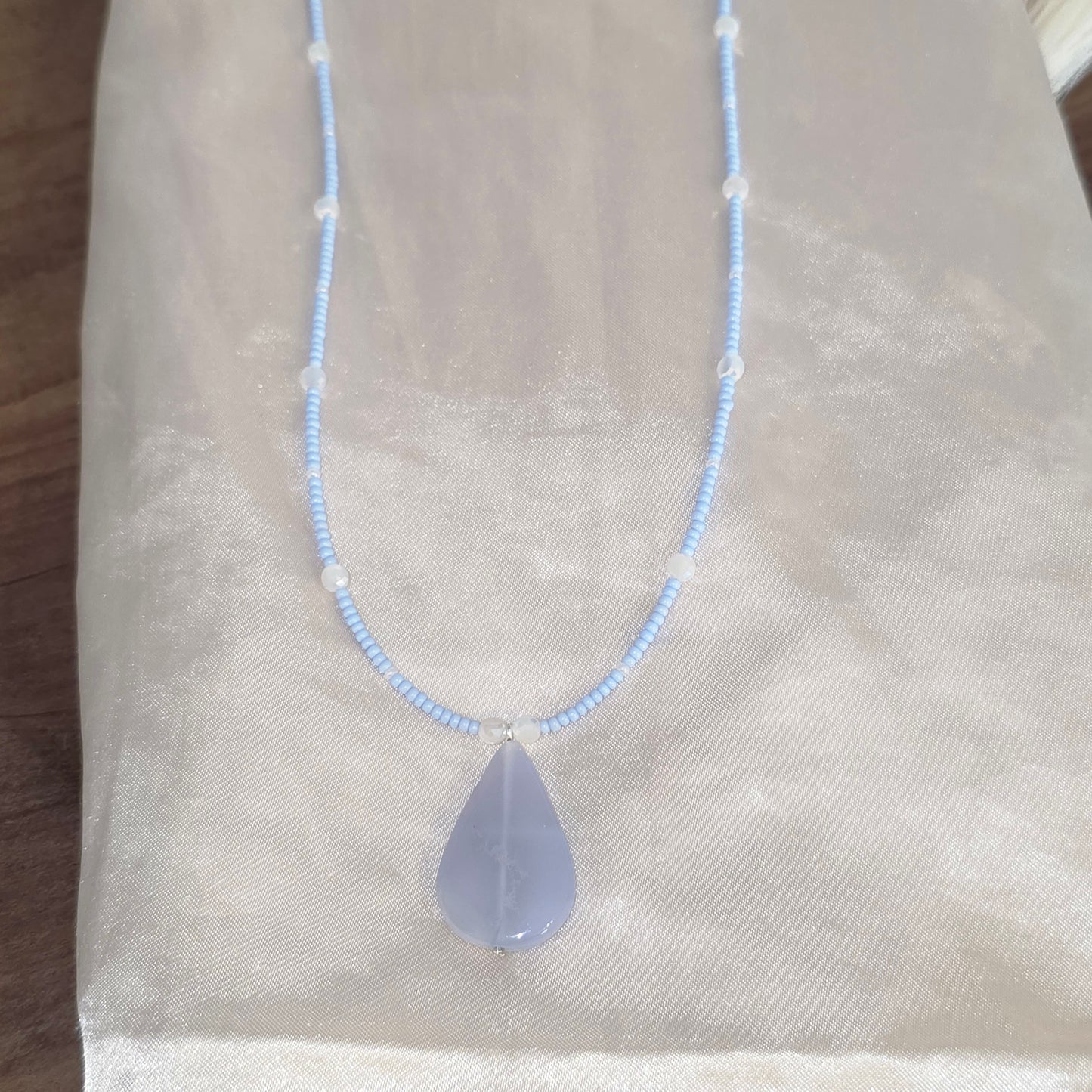 Blue Lace Agate Teardrop Necklace