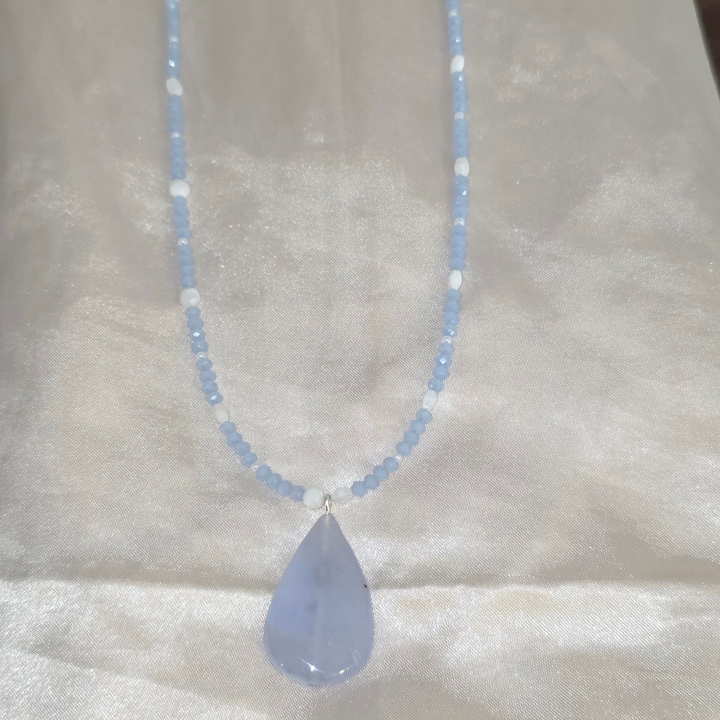 Blue Lace Agate Teardrop Necklace