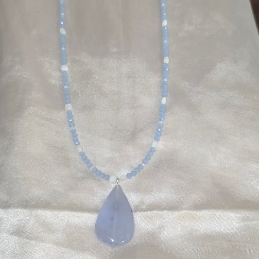 Blue Lace Agate Teardrop Necklace