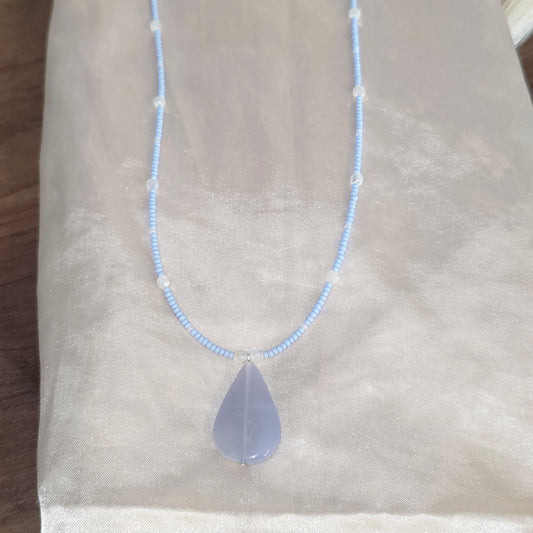 Blue Lace Agate Teardrop Necklace